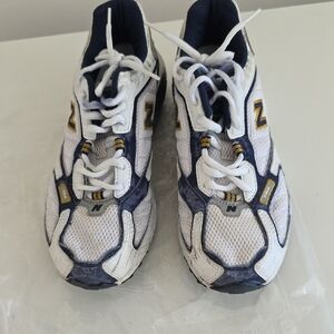 New Balance Sneakers in White and Navy with Yellow Accents